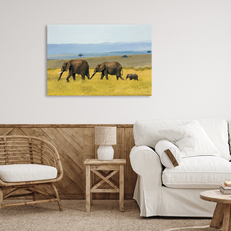 Éléphants dans la prairie, conception par Renel Peters, H 20 po x l 30 po