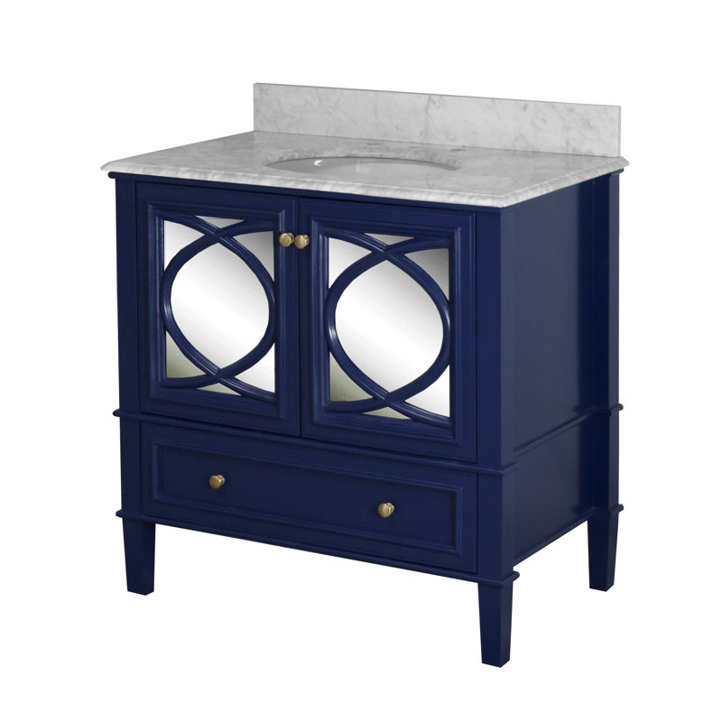 Brendale 36'' Single Bathroom Vanity with Carrara Marble Top, Royal Blue