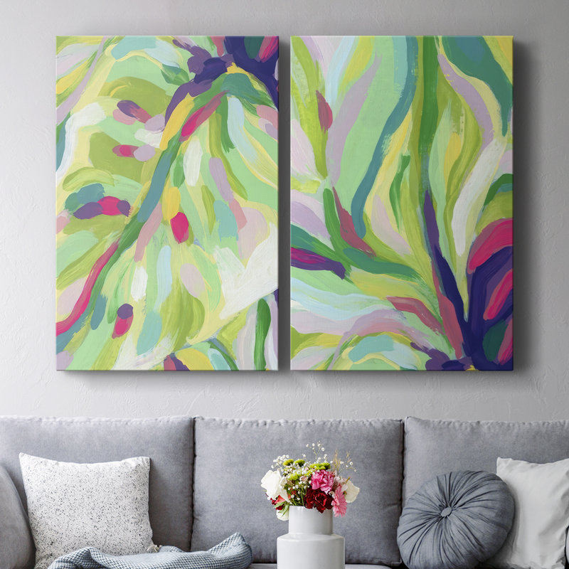 Toile tendue brillante avec abstraction tropicale I-Premium - prête à être accrochée, H 12 po x l 16 po