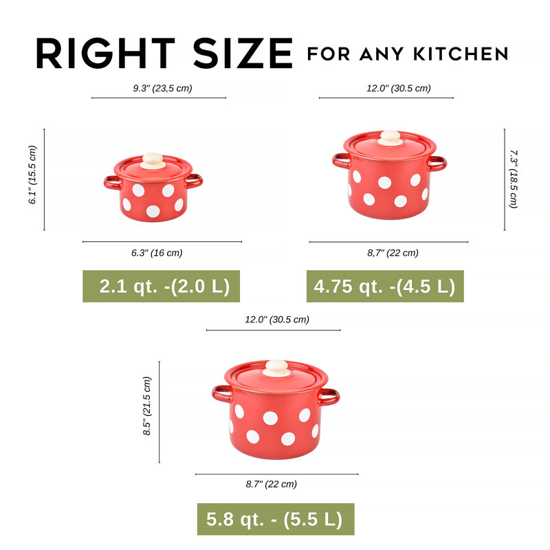 Pot en acier émaillé à pois rouge avec couvercle