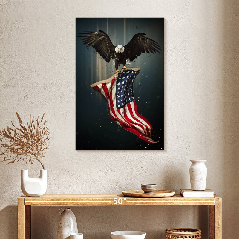 Borges Eagle And American Flag, 36" H x 24" W