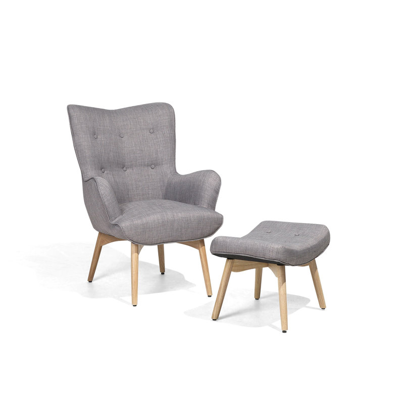 Linda Upholstered Armchair with Footstool, Light Grey
