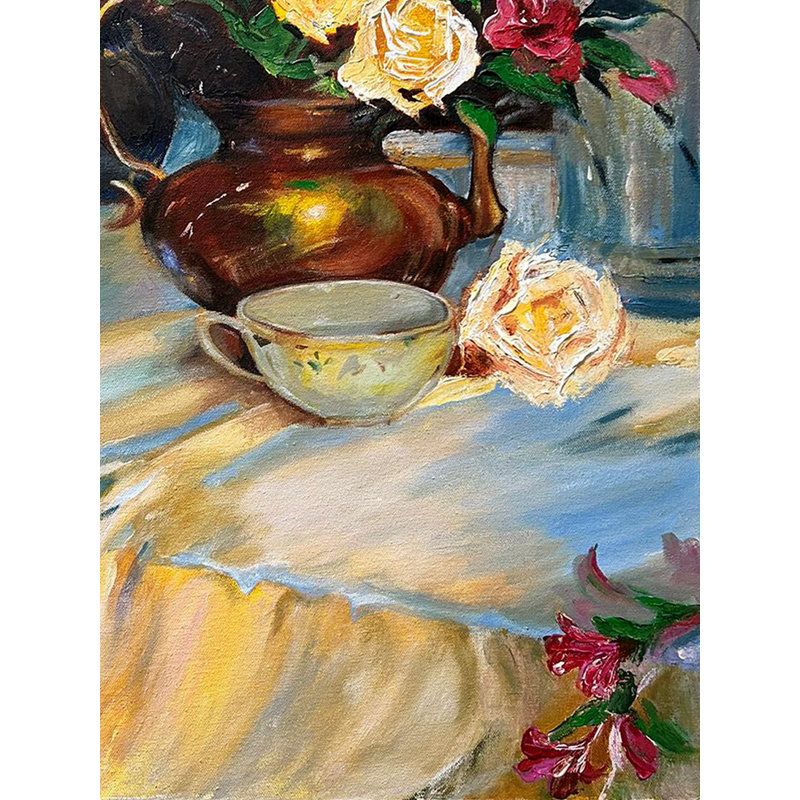 Vase de roses | Peinture acrylique sur toile | Par Roopsi Batra
