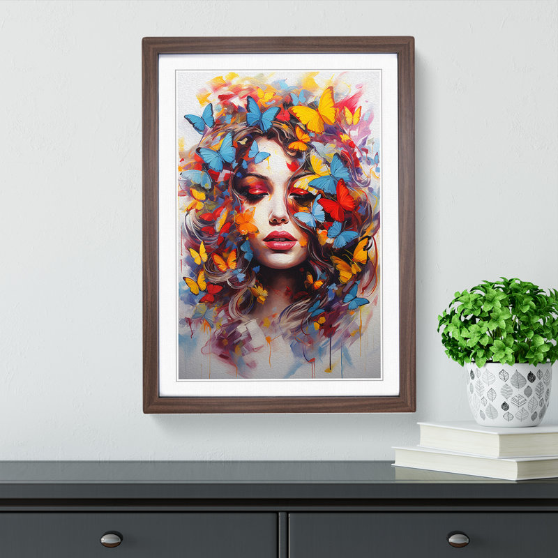 Butterfly Action Painting Art - Framed Print, Walnut Framed, 34cm H x 25cm W x 2cm D