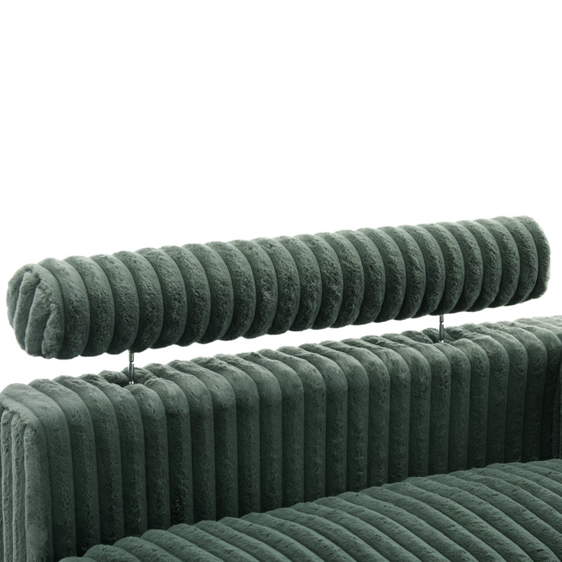 Helton Oversized Upholstered Green Faux Rabbit Fur Flannel Sleeper Sofa Bed Lounge sofa with Armrests & Throw Pillows, Green