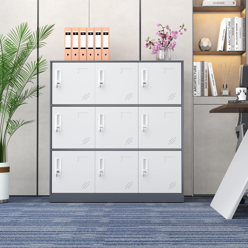 9 Doors Metal Storage Cabinet With Card Slot, Organizer,shoes And Bags Steel Locker For Office, Home, Bank, School, Gym