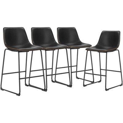 Ensemble de 4 tabourets de bar modernes en similicuir avec dossier et pieds en métal, noir