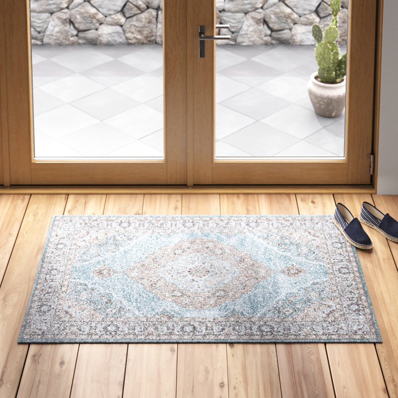 Tapis oriental gris / bleu touffeté à la main Algona, Rectangle 3 pi x 5 pi