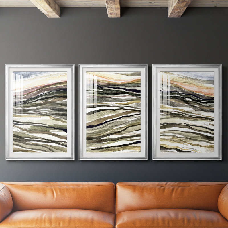 Waterscapes I - Impression personnalisée de qualité supérieure avec cadre mat - 3 pièces, Argent argent, H 19 po x l 27 po