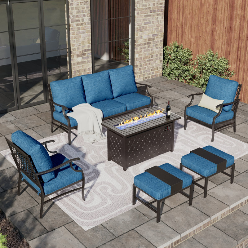 Asfand Outdoor Seating Group with Cushions, Peacock Blue, Yes