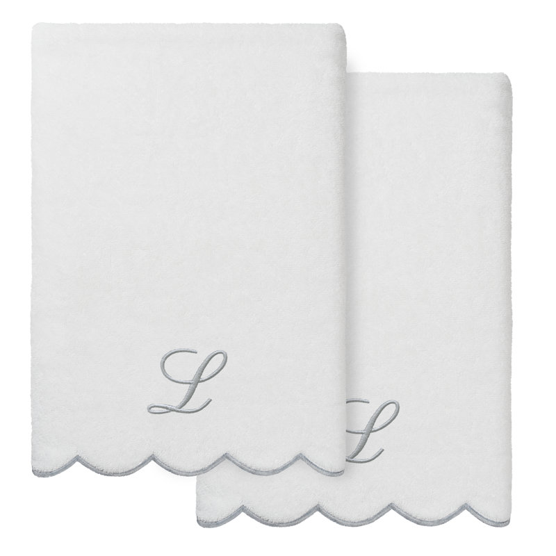 Ensemble de serviettes de bain personnalisées 100% coton turque 2 pièces Linum Home Textiles ADORNIA, L, Blanc / Gris
