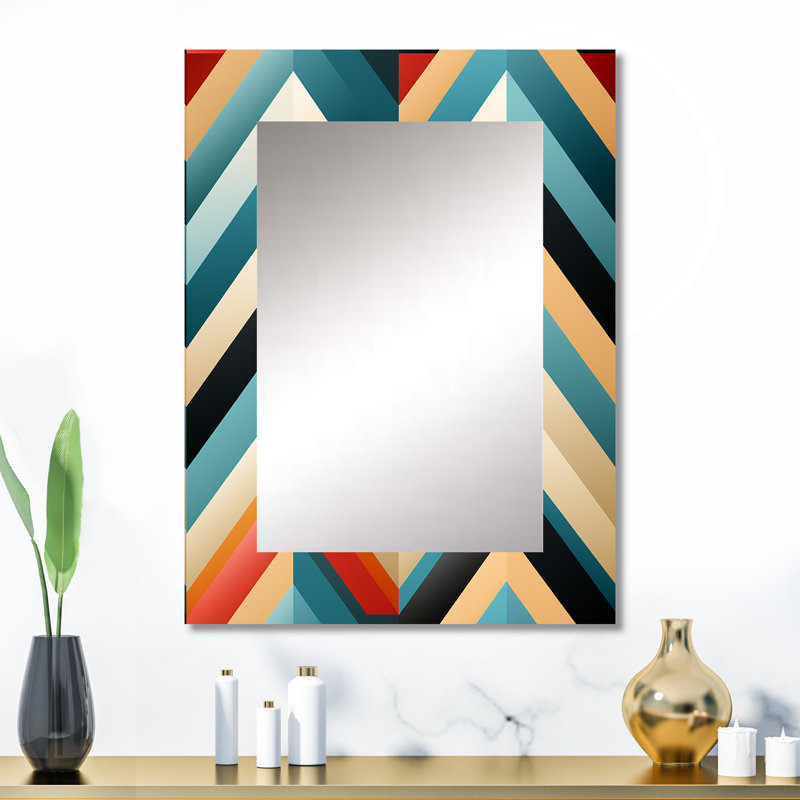 Feune Mid Century Geometric Blue And Beige Pattern - Geometric  Mirror, Geometric Decorative Wall Mirror, Printed Metal Art