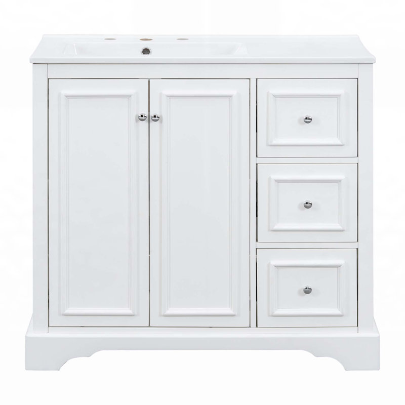 Meuble-lavabo transitionnel de 36 po avec lavabo en céramique, portes à fermeture douce, tablette réglable et grand espace de rangement