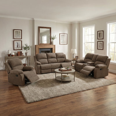Peanut Color 3-piece Power Recliner Sofa Set | 110-115° Adjustable | Storage & Cup Holders | Flip Cup Holder Table