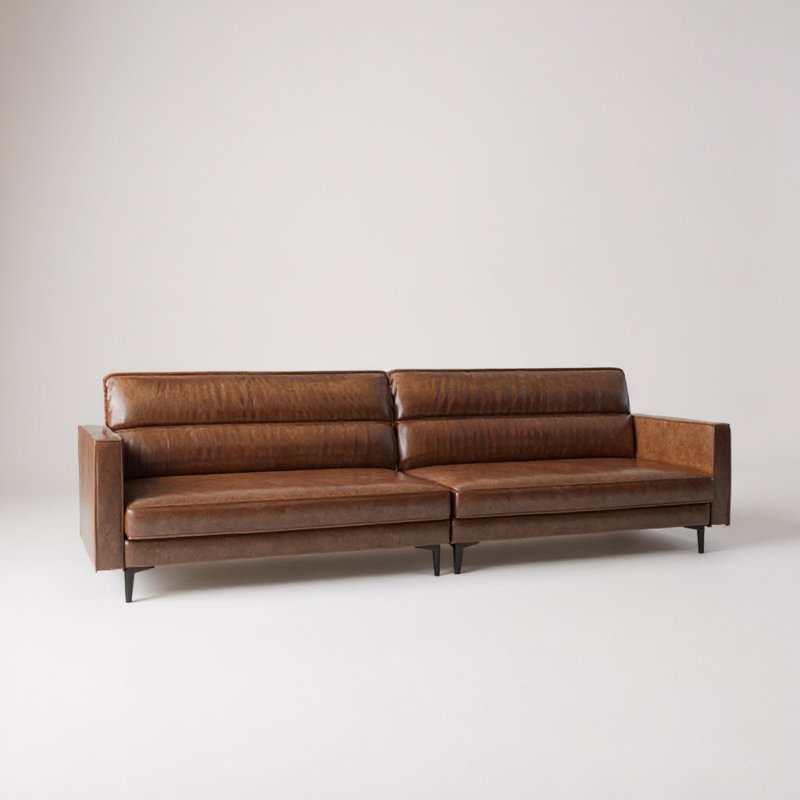 87" Mid-Century Modern Faux Leather 2-Person Sofa