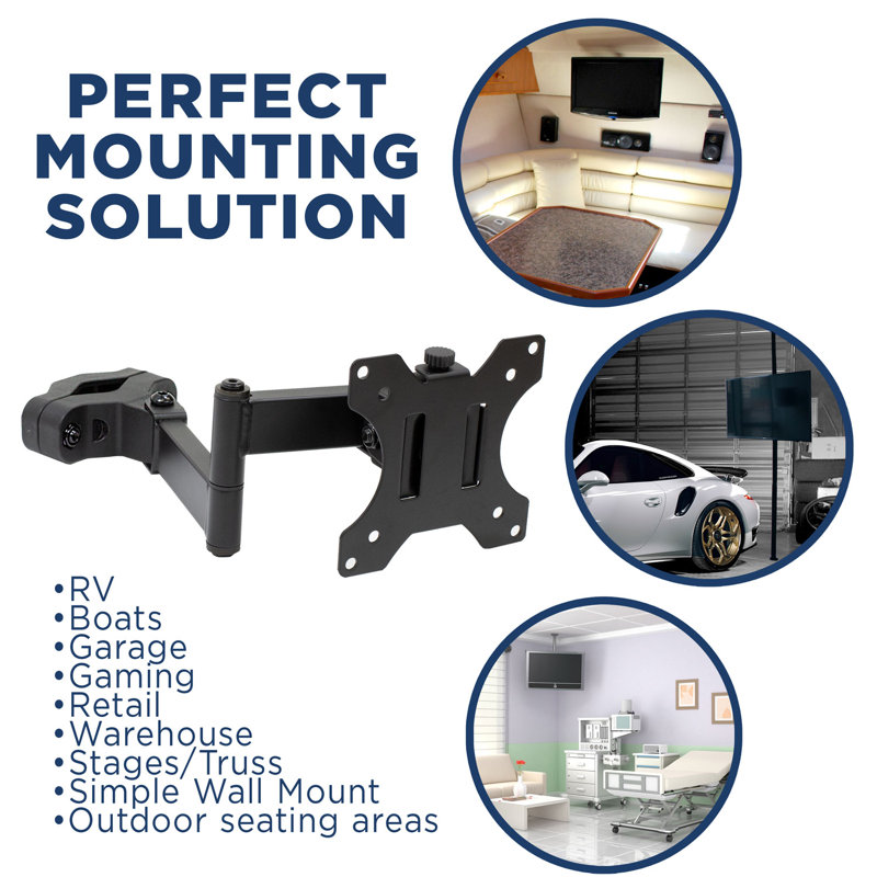 Black Steel Full Motion VESA Pole Mount for 32" TVs and Monitors