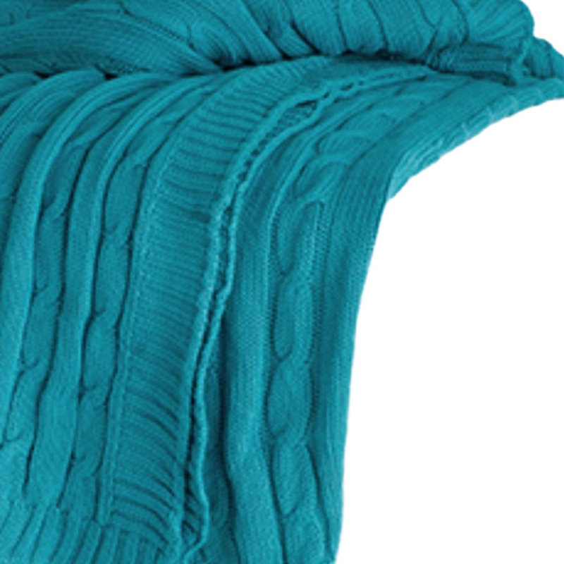 Jeté en tricot bleu sarcelle 100% coton