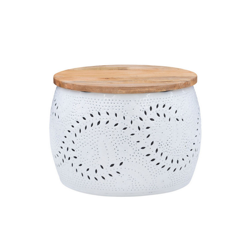 Grande table tambour Sylvie, H 18,5 po x l 27,5 po x P 27,5 po, Naturel / blanc