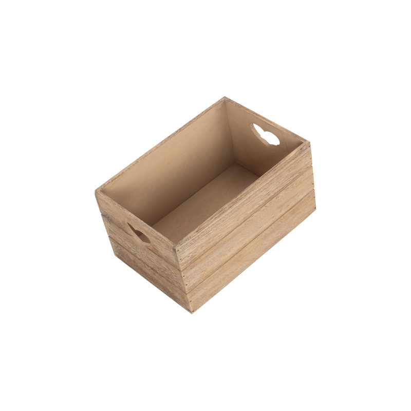 Heart Cut out Storage Crate, 15cm H x 30cm W x 20cm D, Oak Effect