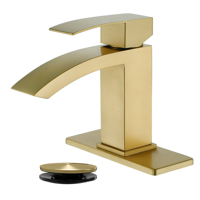 Single Hole Waterfall Bathroom Faucet With Drain Assembly Single Handle Bathroom Sink Faucets Modern Stainless Steel Bathroom Vanity Mixer Taps With Deck Plate