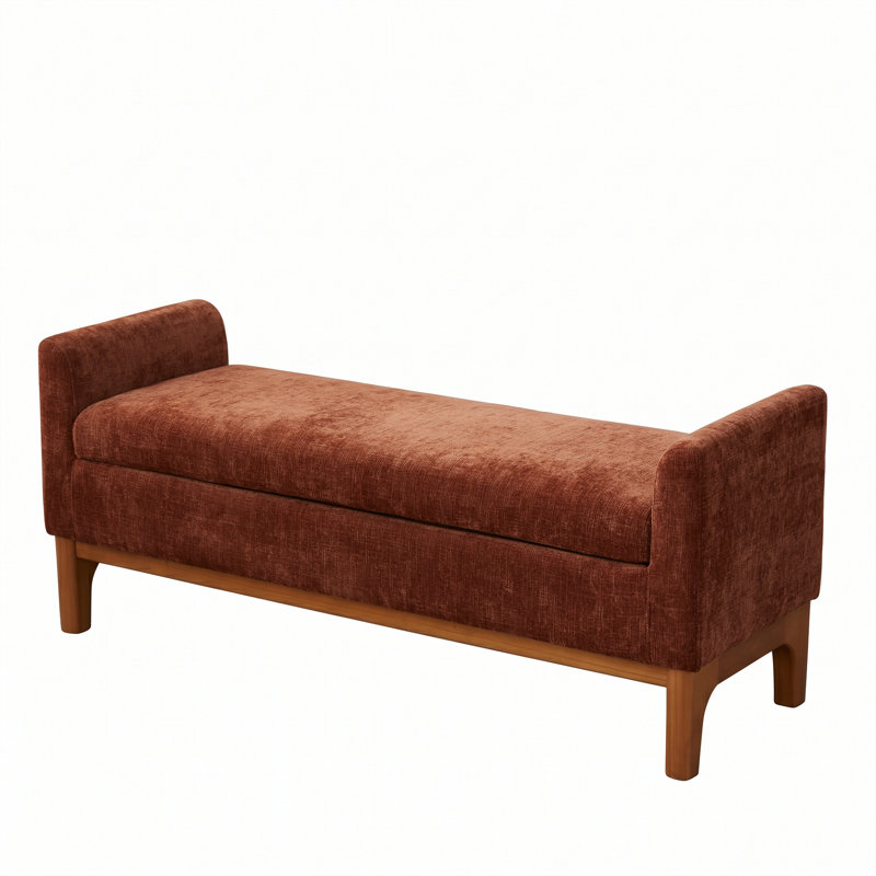 Chenille Upholstered Storage Bench, Cognac