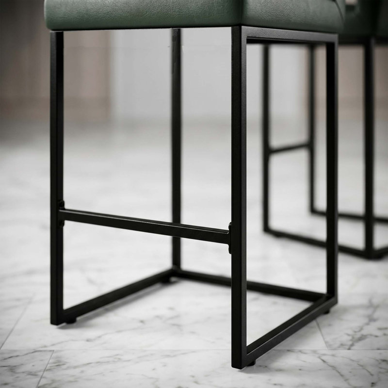 Ensemble de tabourets de bar à hauteur de comptoir moderne avec coussin en polyuréthane et support pour le dos, Vert
