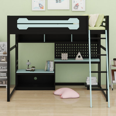 Lit mezzanine en bois avec bureau