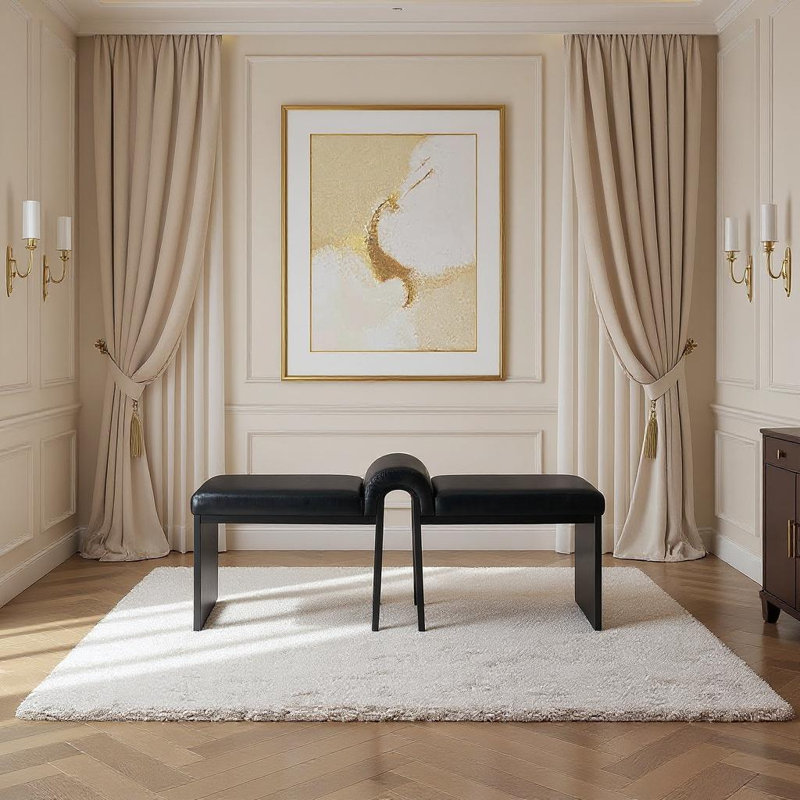 Banc en cuir Delphine Vegan, Noir, Cuir végétalien noir