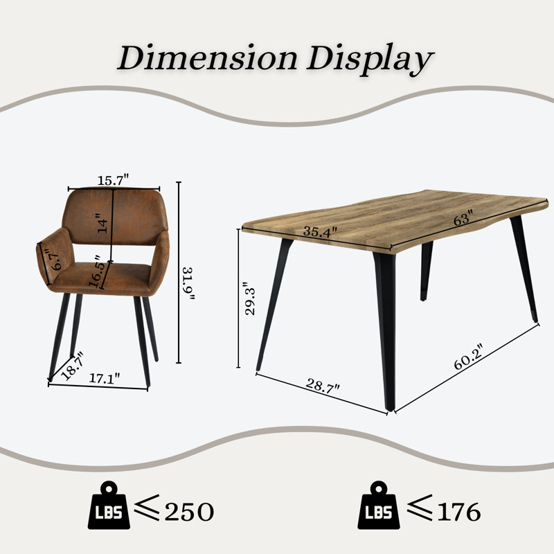 Ensemble de salle à manger 5 pièces - Table rectangulaire avec pieds en métal noir et fauteuils rembourrés en suède pour la salle à manger de cuisine