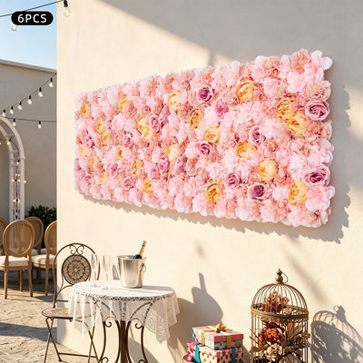 Mixed Silk Flower Wall Panel Set of 6 23.6" x 15.8" 3D Dense Floral Wall Panels DIY Splicing Flower Backdrop for Wedding Party Baby Shower Home Wall Decor Autumn Pink