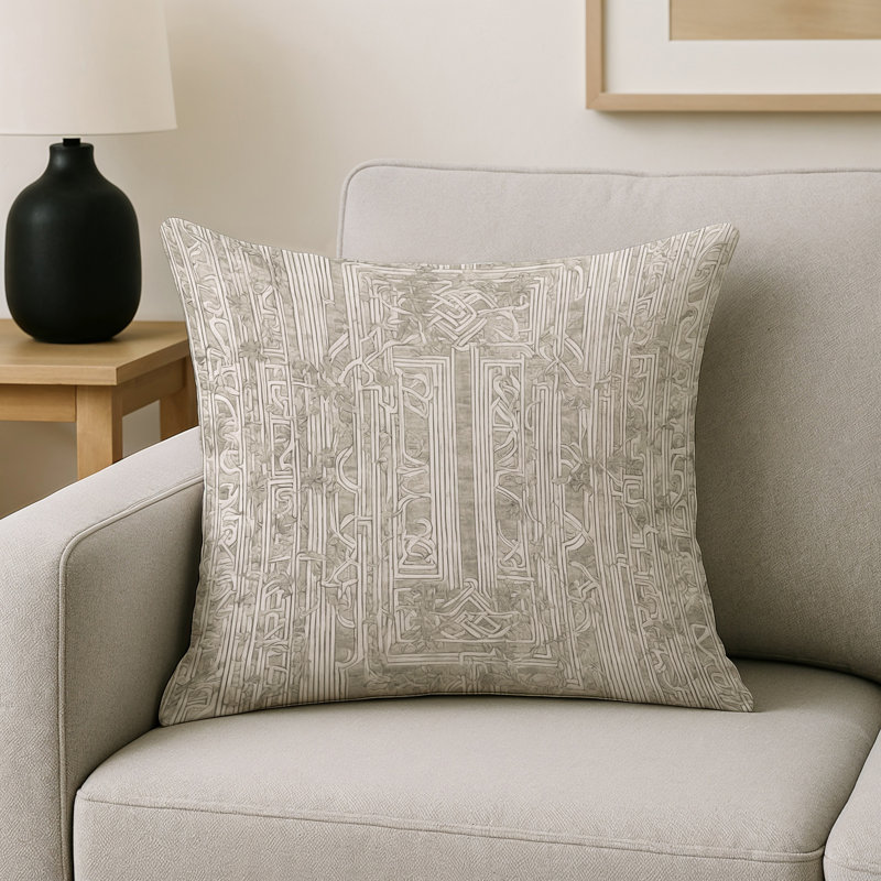 Coussin décoratif intérieur / extérieur gris Modern Modern, Carré 16 po, Géométrique beige 3