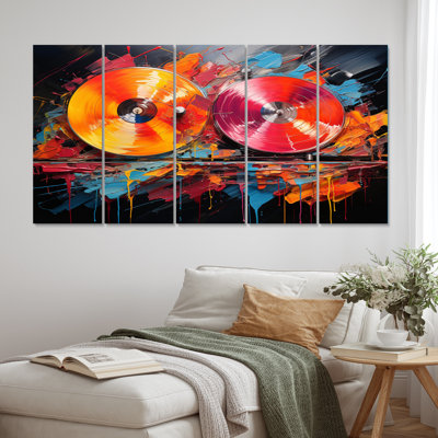 Popart Vinyl Record Reverie V - Music Wall Art Living Room - 5 Equal Panels