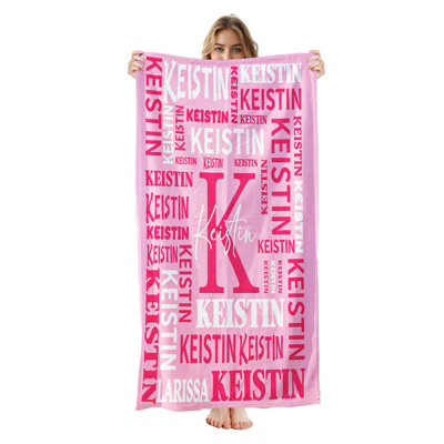  Personalized Beach Towel with Name, Custom Microfiber Bath Towel 35*70 inchesCustom name pink