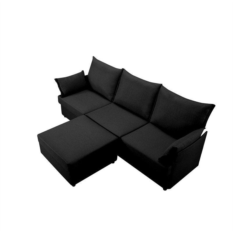 93.7" Sectional Sofa, Black Polyester