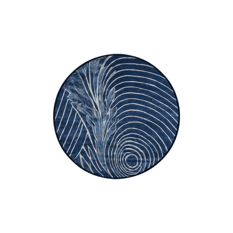 Tapis bleu lavable à la machine, Rond 7 pi