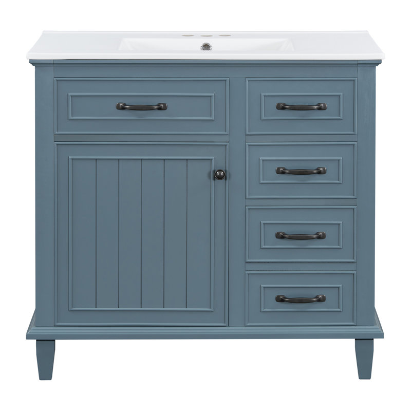 Meuble-lavabo 36 po avec comptoir en céramique, Bleu gris
