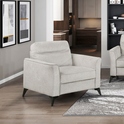 Chaise de salon moderne avec revêtement en microfibre, assise à coussin confortable et pieds en métal pour mobilier contemporain