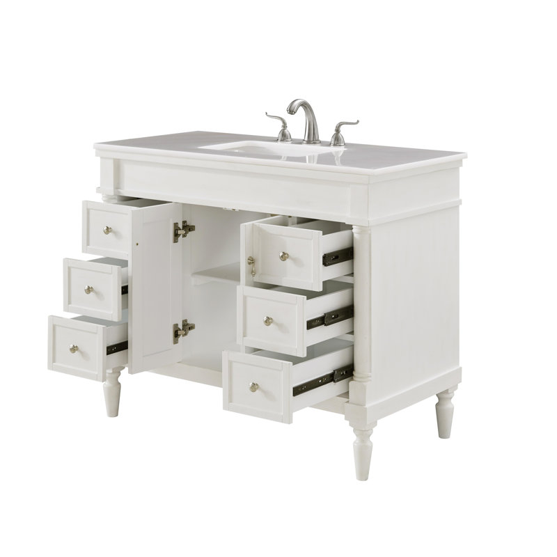 Ensemble de meuble-lavabo simple 42 po Lexington, Blanc antique, Veines blanches / brunes