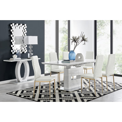 Areza High Gloss Extendable Dining Table Set with 8 Luxury Faux Leather Dining Chairs