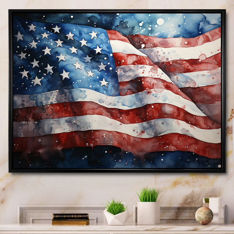 Drapeau américain drapeau III - drapeau États-Unis, art mural pour le salon, 34" H x 44" W, Gold Picture Framed