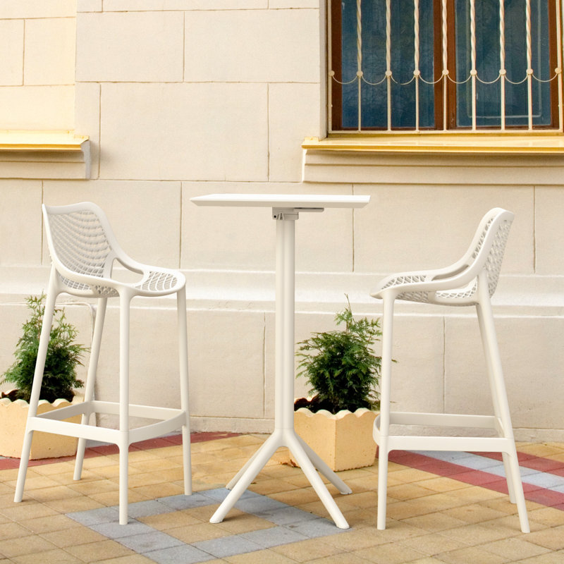 Asherton 23.6" W 2-Person Square Bar Height Dining Set with Foldable Table, White