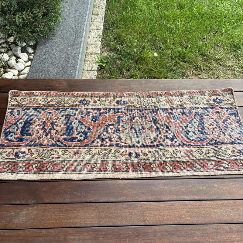 Petit tapis turc vintage à tissage plat en rouge et ivoire pour un décor rétro