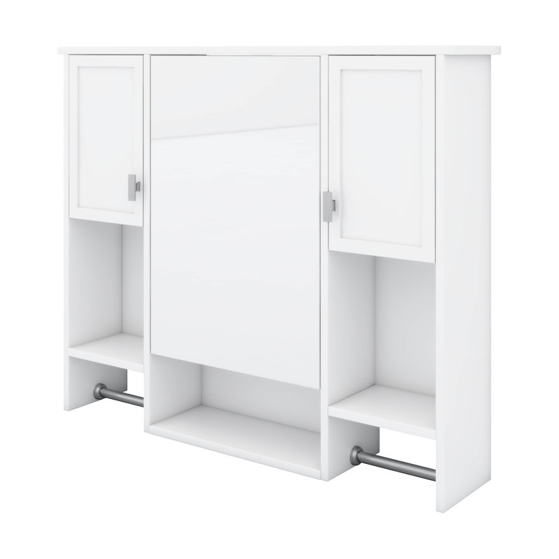 Armoire de rangement murale pour salle de bain avec miroir Armoire à pharmacie moderne avec tablettes ouvertes et cachées et porte-serviettes double