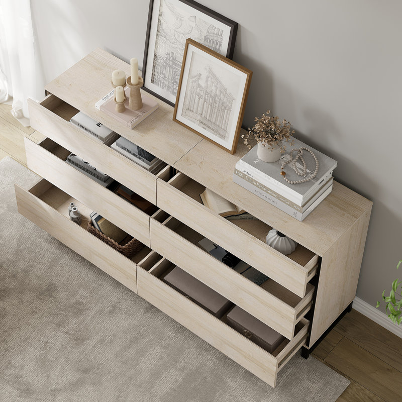 Ensemble de commode et table de chevet 3 pièces, commode de 63 pouces avec 6 tiroirs, table de chevet avec tiroir et armoire pour chambre à coucher, ensemble de mobilier de chambre à coucher