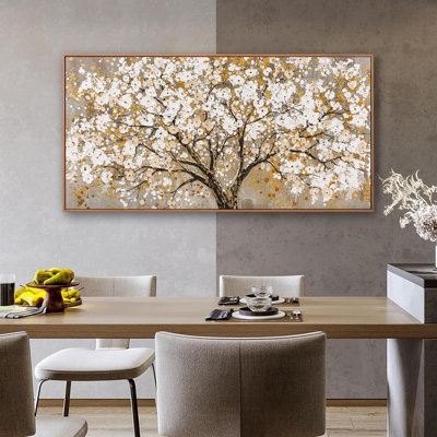 Wall Art Gold Nature Tree Of Life Abstract Canvas Painting Textured Picture Modern Wall Art Landscape Artwork Framed For Living Room Bedroom Bathroom Office Home Decor Painting