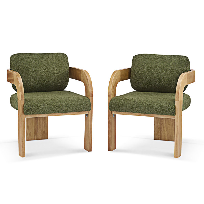 Chaise rembourrée avec accoudoirs (ensemble de 2), Naturel, Vert bouclé