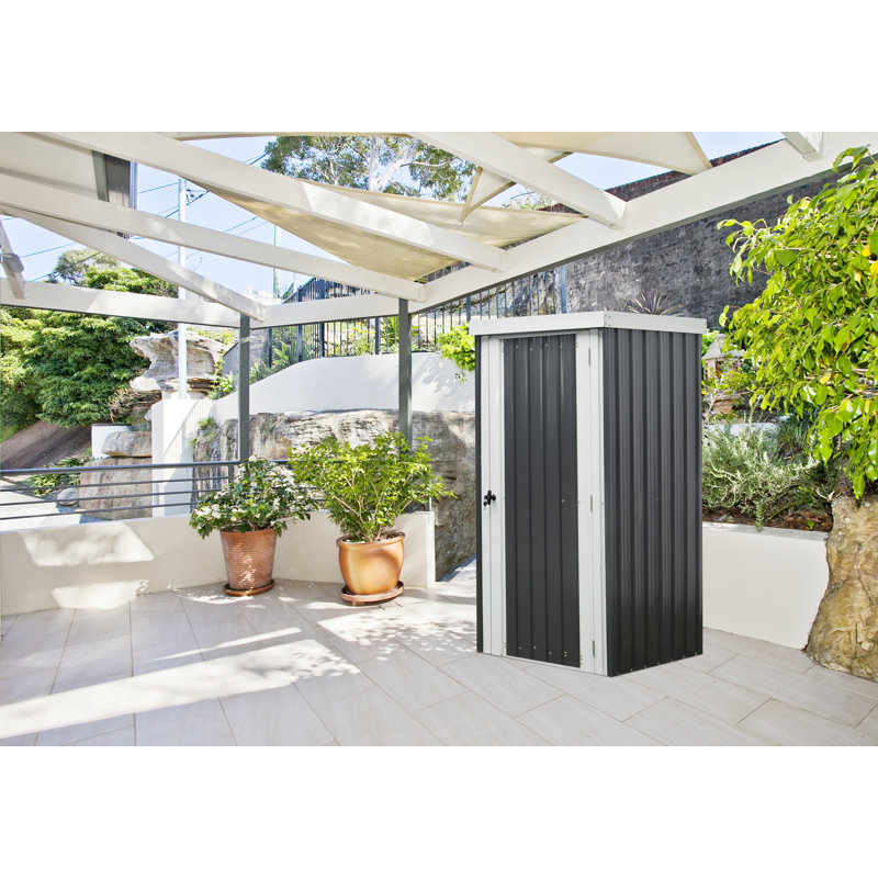 Hanover Dark Gray and White Galvanized Steel Patio Storage Shed