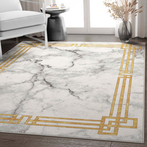 Gerde Marble Beige Abstract Pattern Flat-Pile Rug