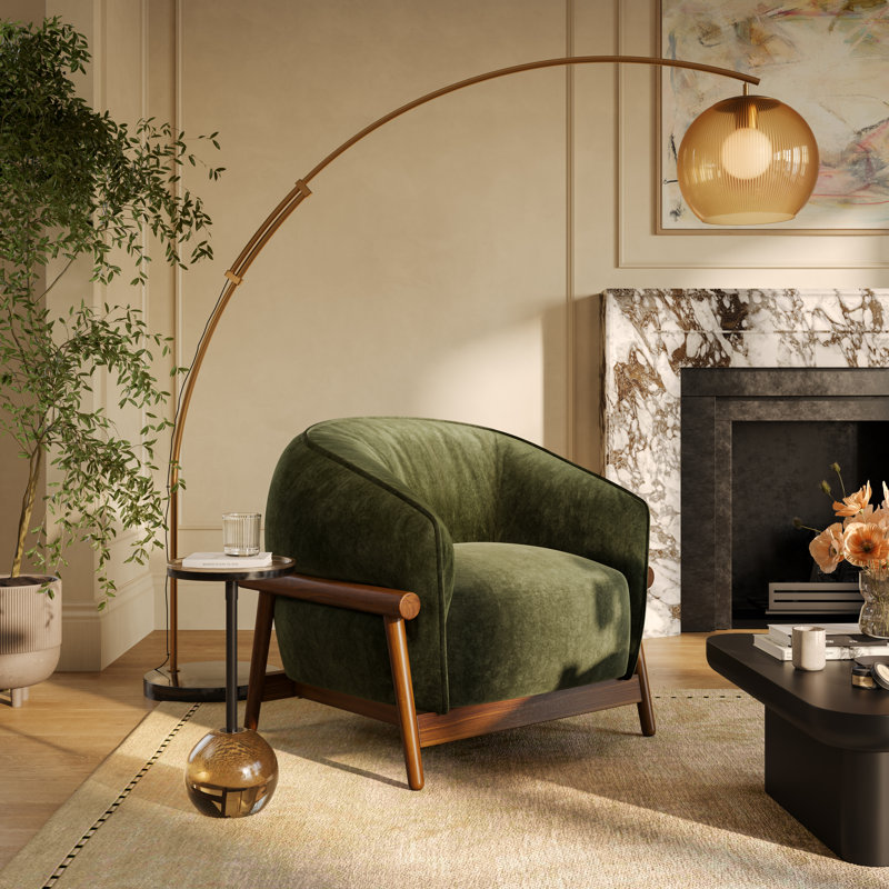 Fauteuil d'appoint en chenille recyclé Piedmont Olive, Vert