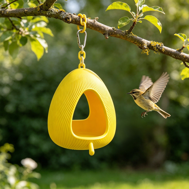Huaboshi Feathered Home Egg Pod Modern Green Birdhouse, Yellow